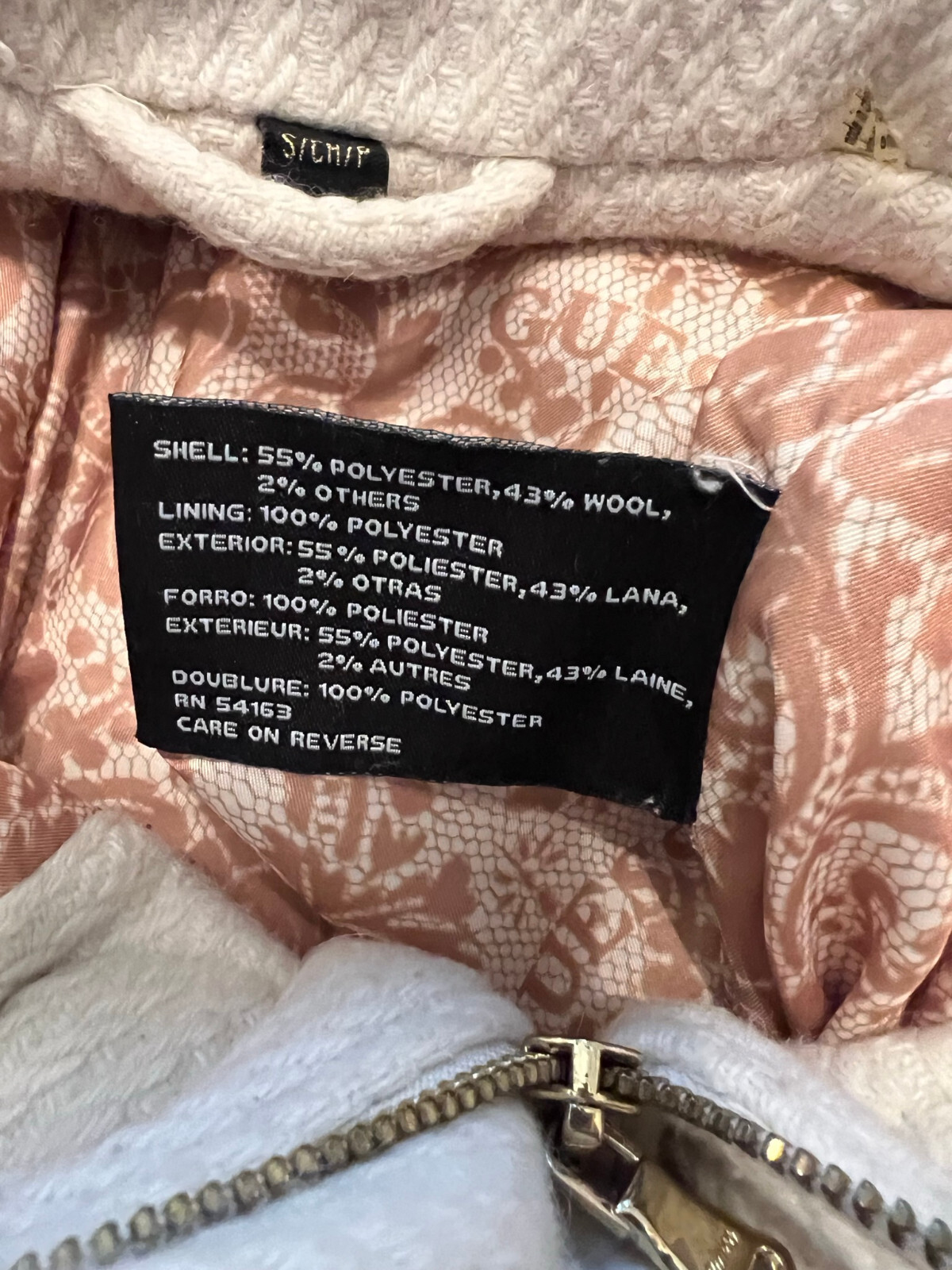 Guess Jacket Womens Small White Cream Wool Blend Peacoat Coat