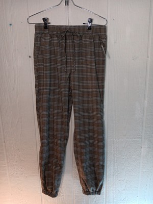 Sky and Sparrow Women S Black Taupe Plaid Elastic Waist Tapered Leg Jogger Pants