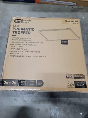 New 2'x2' LED Prismatic Troffer/Drop Ceiling Light, 2200 Lumens, IC Rated/Damp