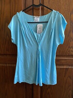 NWT Alberto Makali Size L Large Blue Beaded Ruched T Shirt Top