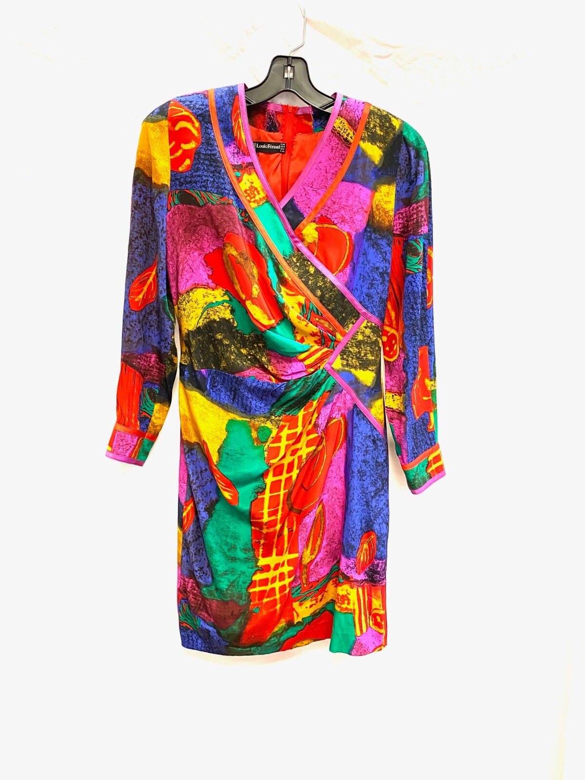 

LOUIS FERAUD Шелковое платье с v-образным вырезом и геометрическим абстрактным цветочным принтом в стиле ретро  40F UK12, Multicolor