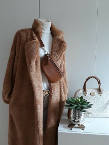  Teddy Mantel Hell Braun Gr. L  Oversize fast Neu