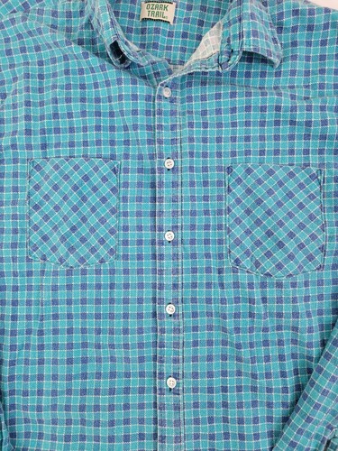 VTG Ozark Trail Flannel Shirt Mens Sz. Large-Tall Blue Check Long Sleeve Outdoor