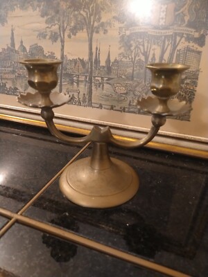 Vtg Floral Etched  Solid Brass Candelabra Double Made In China