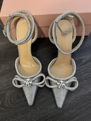 Preowned Mach & Mach Glitter Double Crystal Bow Pointed Toe Pump