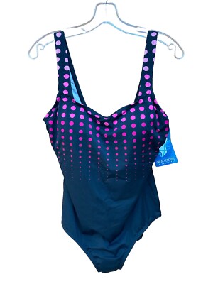 Great Lengths by Longitude Size 16 Swimsuit Black w Pink Polka Dots