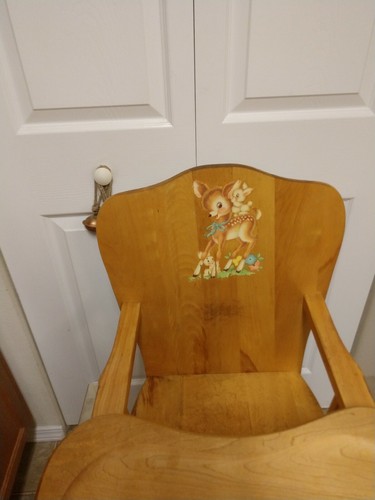 Thayer vintage high chair. Bambi wooden baby chair.