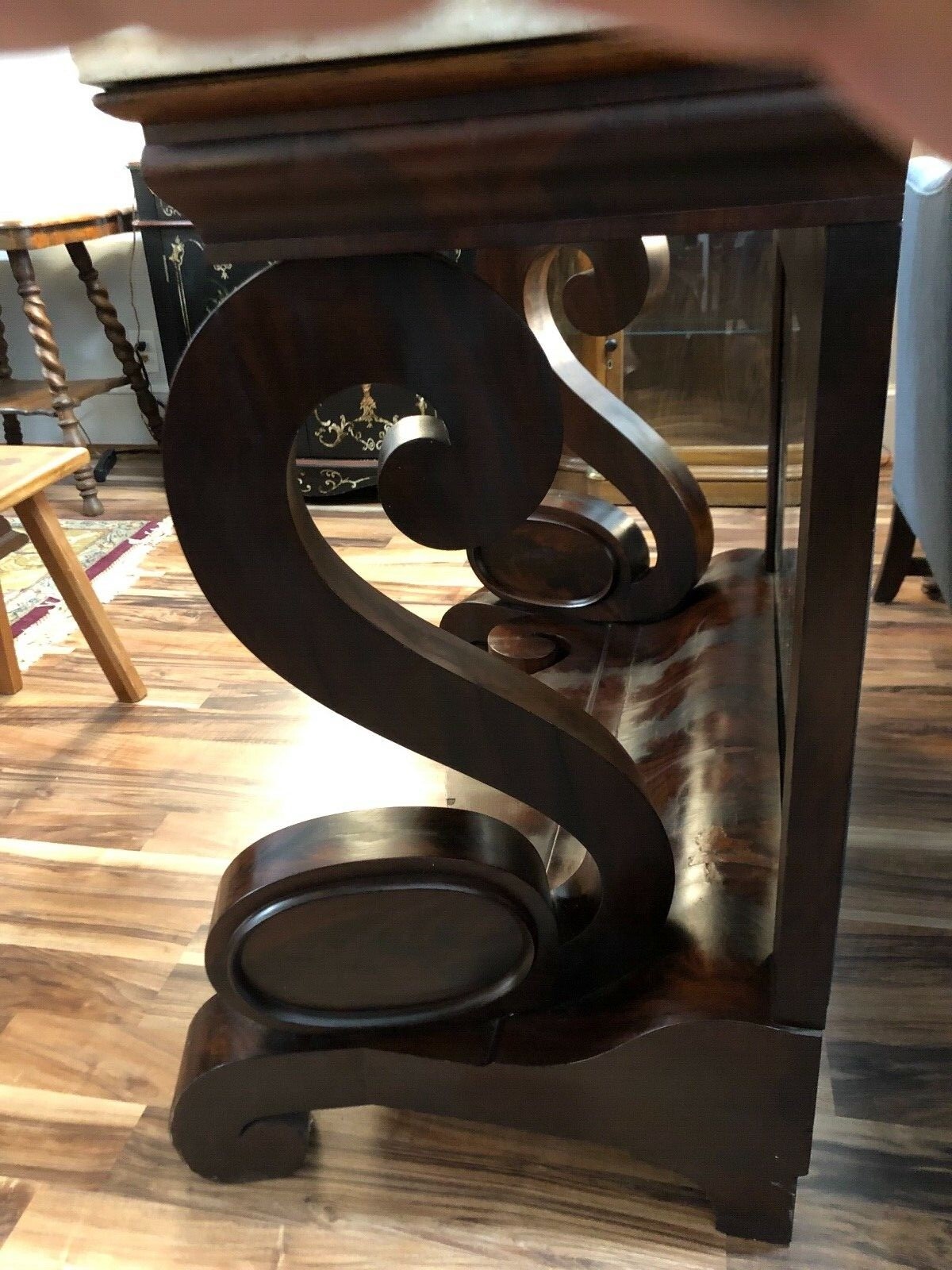 Magnificent Antique Revival Style Rosewood Marble-top Pier Table w/ Mirror Back