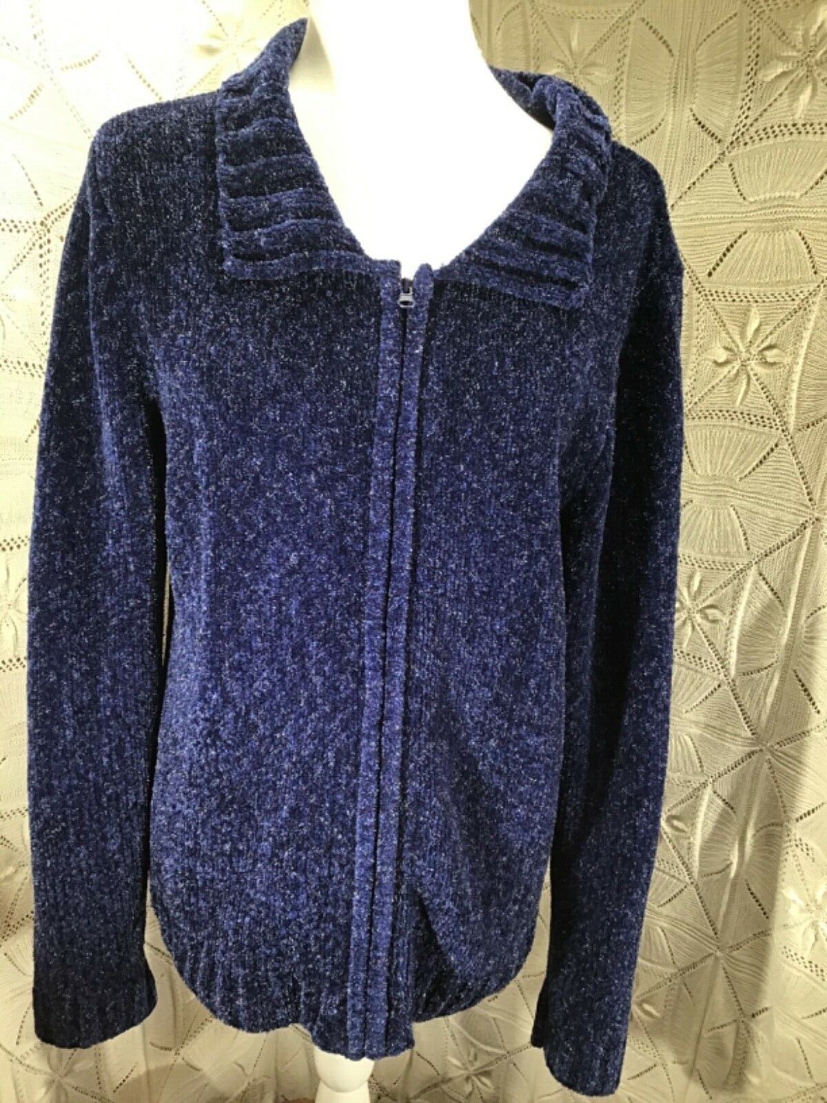 Carolyn Taylor Zip Up Sweater Women s Large Blue Super Soft Long Sleeves eBay