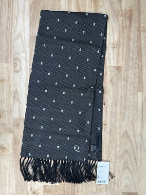 Alexander McQueen - Black & Silver Skull Silk Scarf - Vintage NEW - 46.5  X 8.5