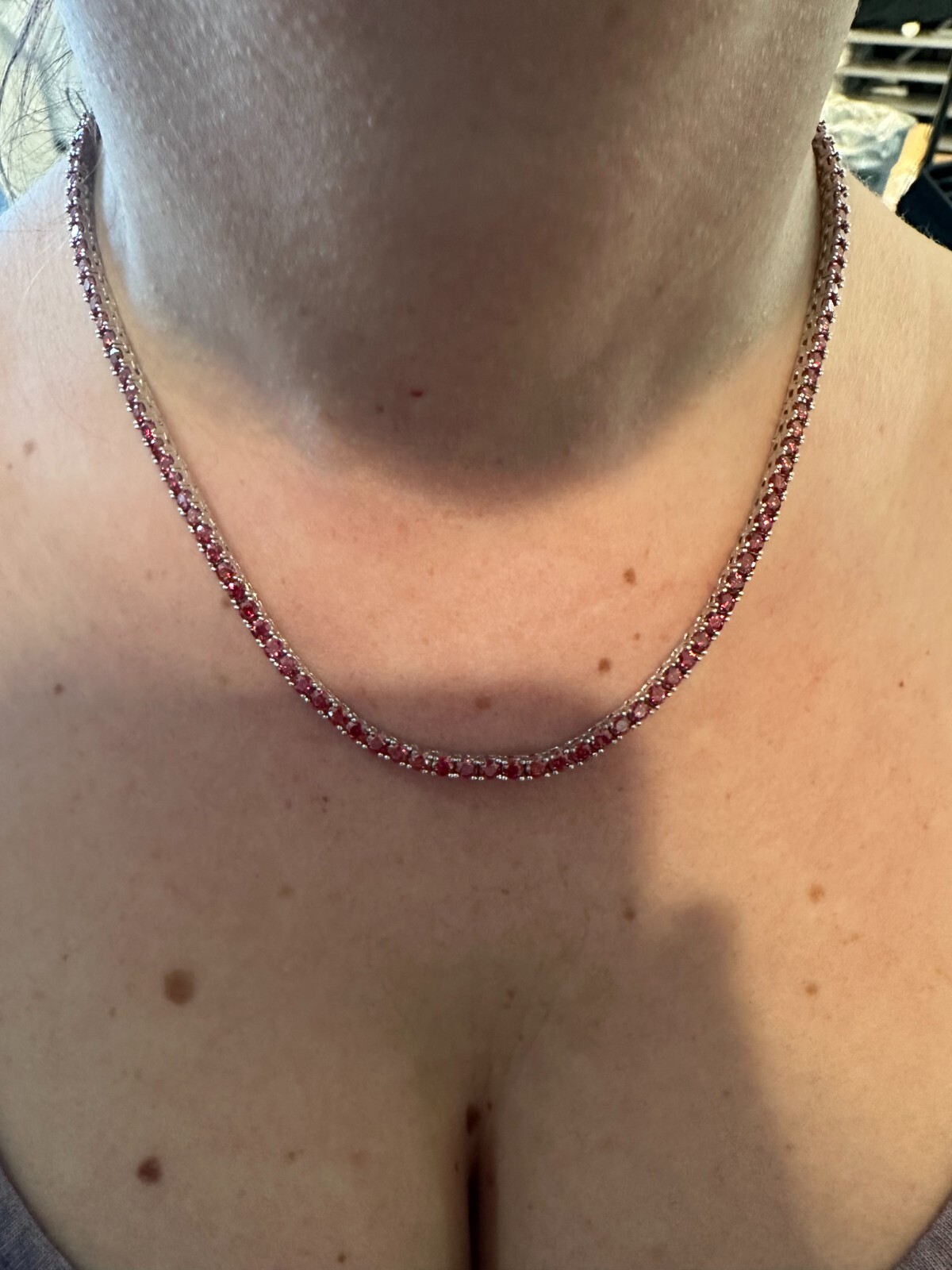 Pre-owned Silver Real Ruby Red Moissanite 3mm Tennis Chain 925  Iced Necklace Pass Test