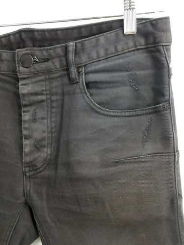 MANXONETEASPOON SKINNY TAPERED BLACK FADED RIPPED CUT KNEE JEANS PANTS SIZE 32