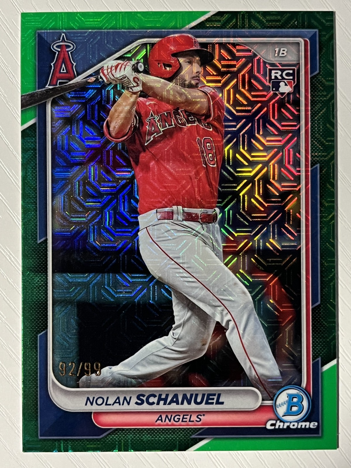 Nolan Schanuel 2024 Bowman Chrome Mega Box Green Mojo Refractor RC 92/99 Angels