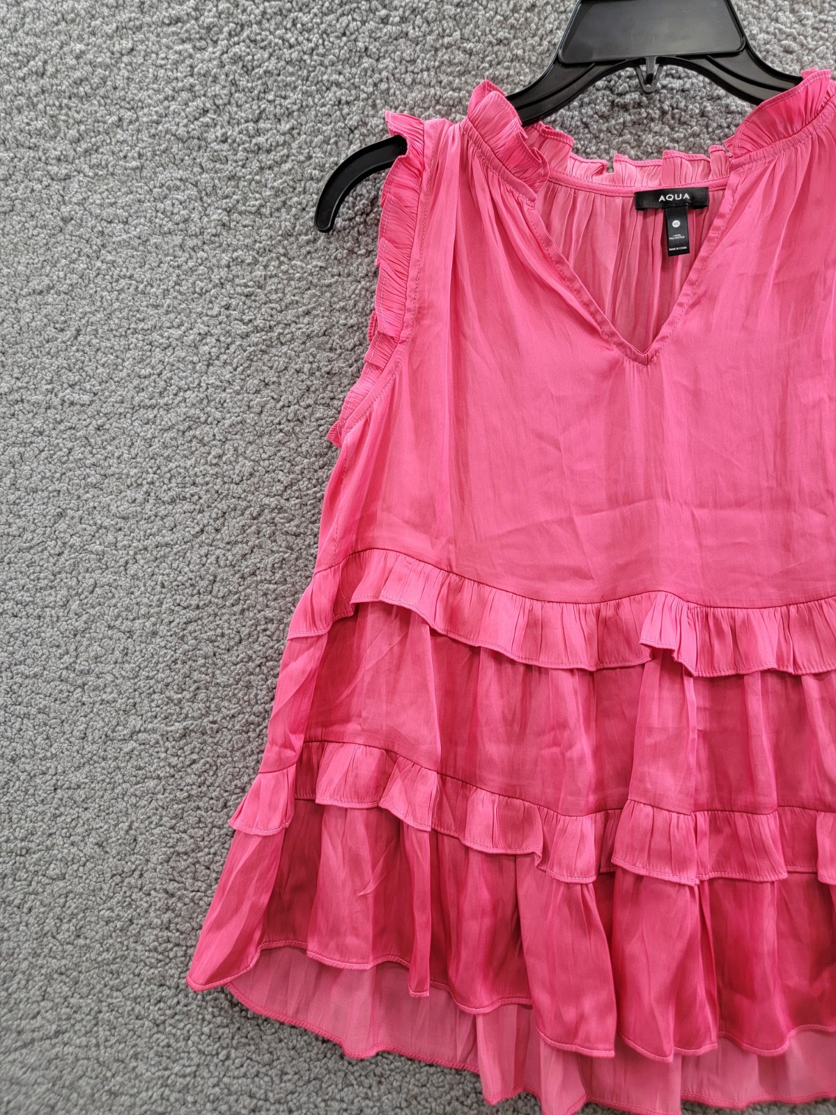 AQUA Satin Ruffled Tank Top Women's XS Hot Pink Vneck Sleeveless Pullover Style - Picture 5 of 15