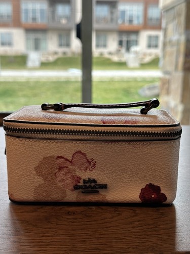 Coach Mini Vanity Case Halftone Floral Print Chalk Red Black