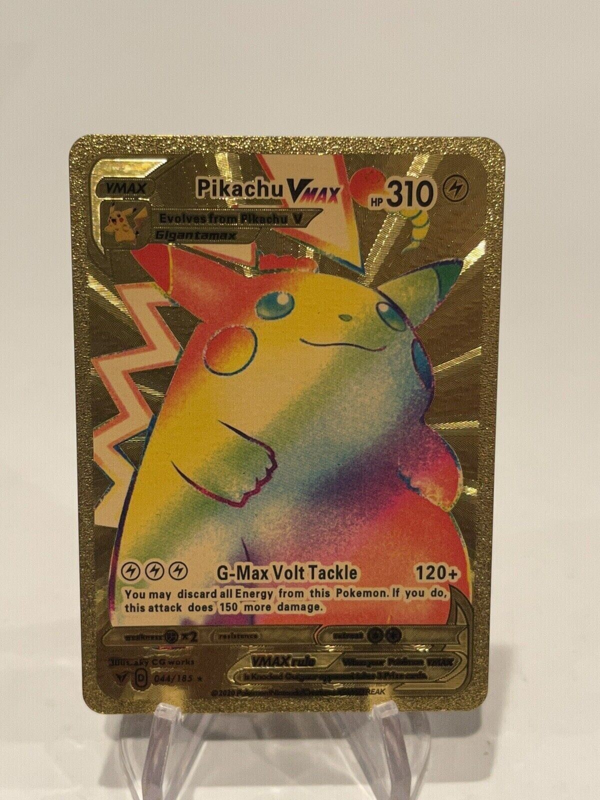 Rainbow PIKACHU VMAX - Gold Foil Pokemon Card HP310 44/185 Fan Art 