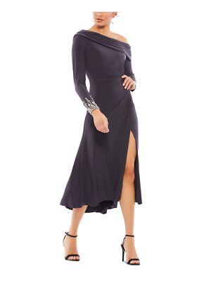 

IEENA FOR MAC DUGGAL Женское серое платье с длинными рукавами на подкладке и разрезом спереди, Серый