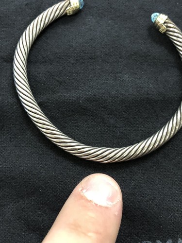 Classic David Yurman Sterling Cable 14k Gold Sapphire cuff Bracelet Read!
