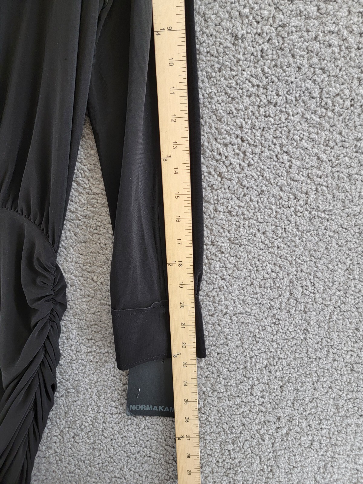 Norma Kamali Shirred Mini Shirt Dress Women's XS/34 Black Collared Pullover L/S - Picture 5 of 16