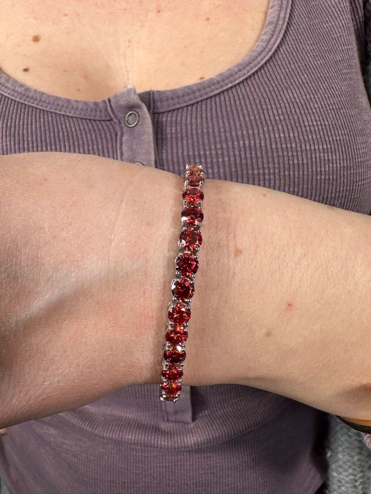 Pre-owned Silver Real Iced Ruby Red Moissanite 5mm Tennis Bracelet 925  Pass Diamond Test