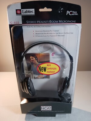 Labtec C-322 Stereo Headset/Boom Microphone New in Package 1998