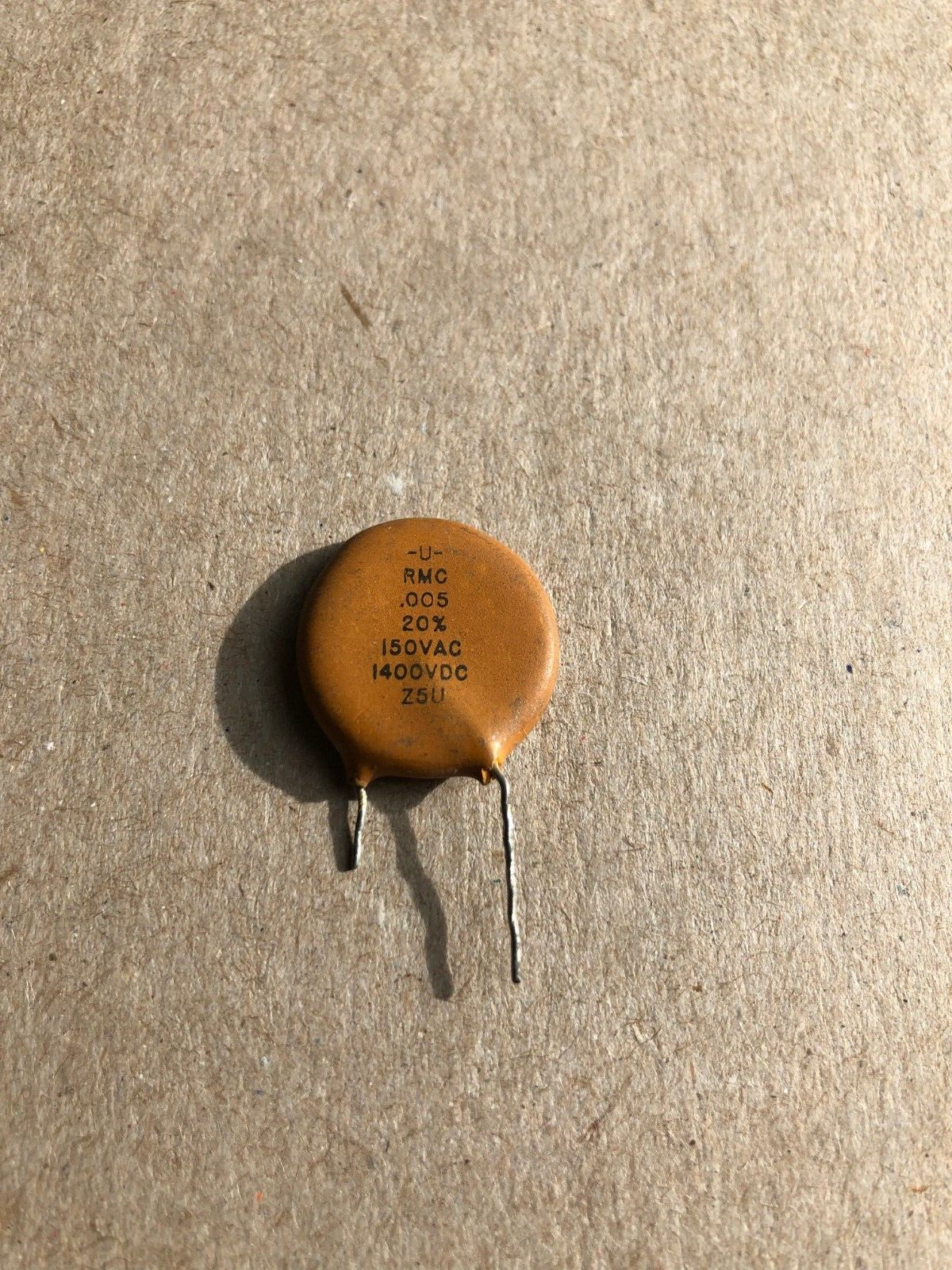 One RMC .005uF (Measured about 3900pF)Ceramic Disc Capacitor One RMC .005uF (Measured about 3900pF)Ceramic Disc Capacitor