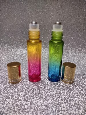 2 Colored, 10 ml Perfume Oils, Roll On Bottles, Metal Roller