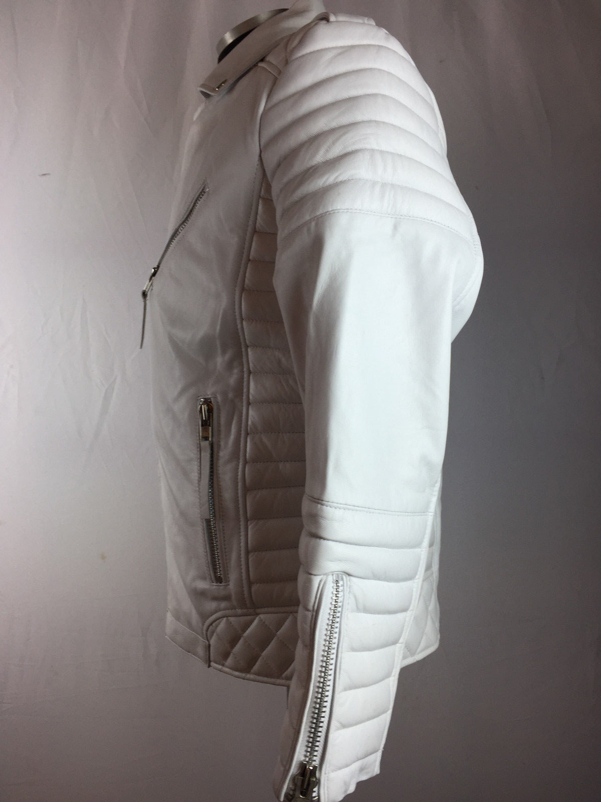 Pre-owned Genuine Leather Mens Real Lambskin Leather Biker Jacket Motorcycle White M L Xl 2x 3x 4x 5x 6x