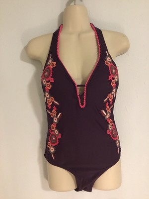 NWOT VENUS  Plum 1 Piece Bathing Suit Deep V, 2 Back Ties,Sexy & Beach Worthy, 6