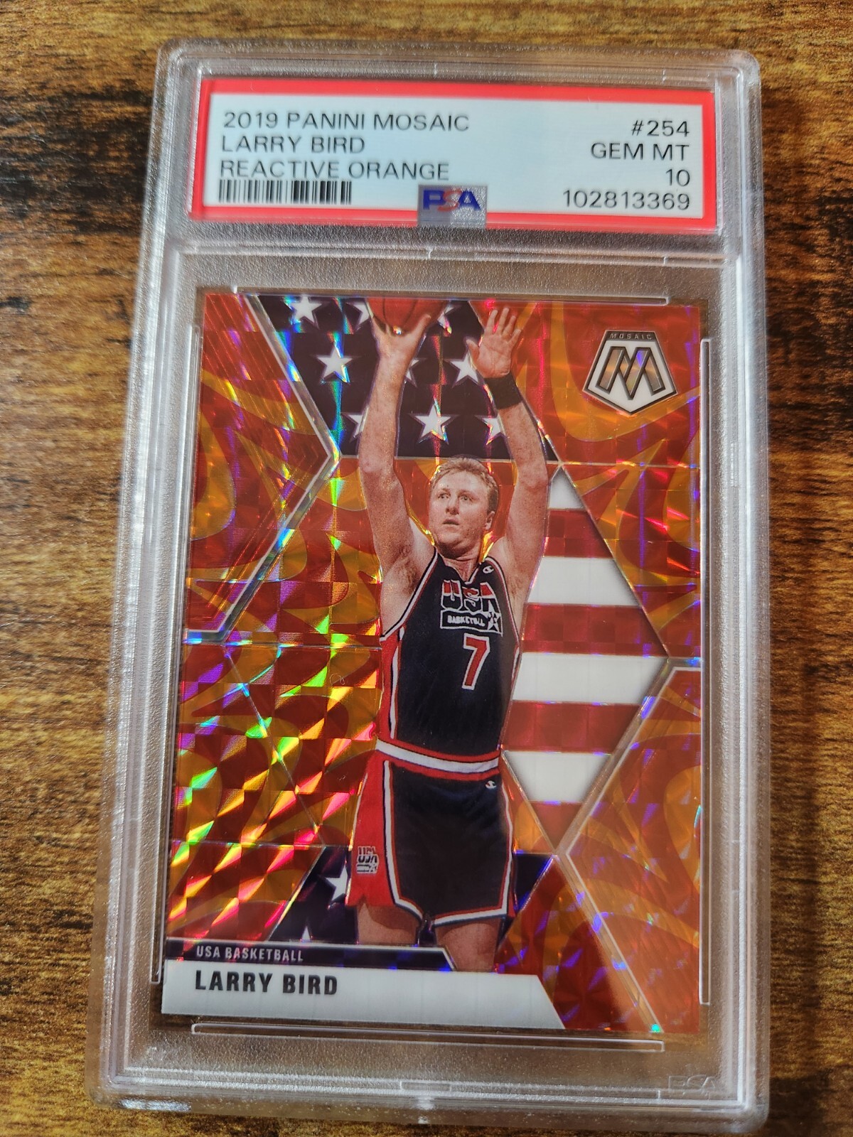 2019-20 Mosaic Larry Bird Reactive Orange Prizm PSA 10 Gem Mint