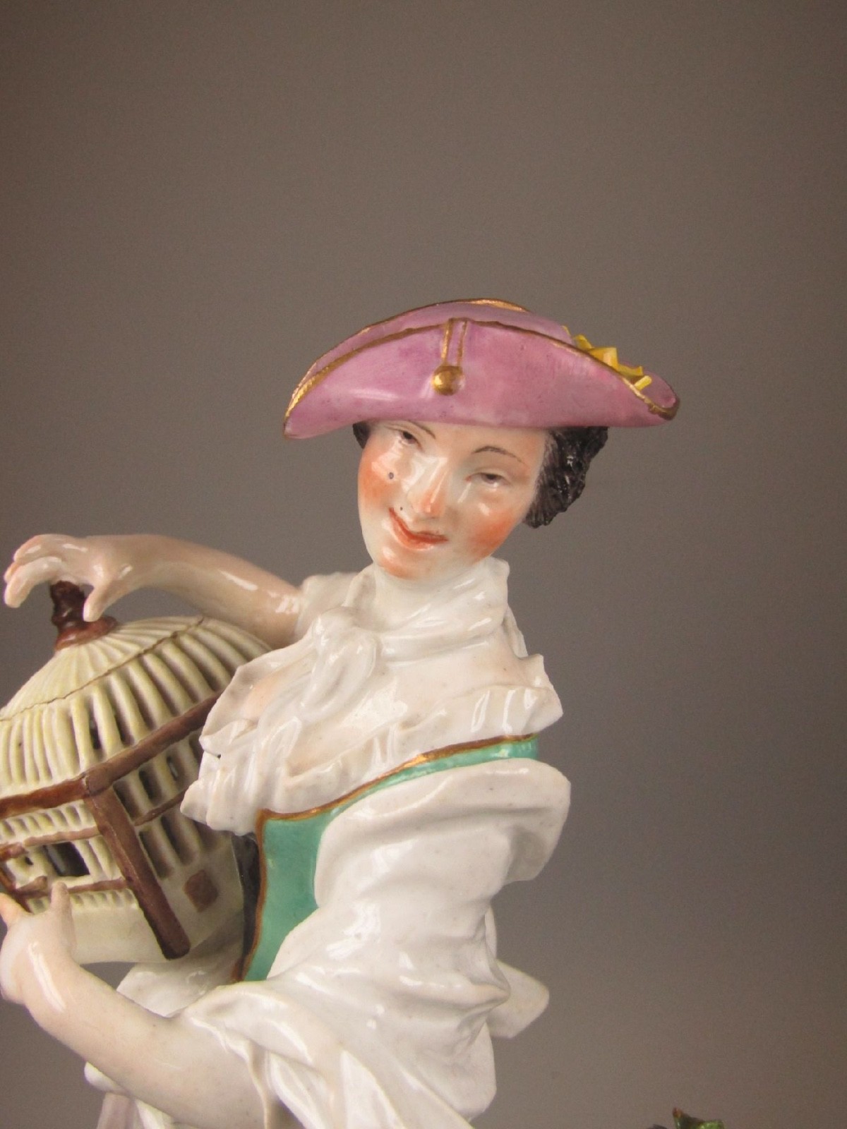 18th Century Amazing Meissen Large Porcelain 1750 Female shepherd with Birdcage