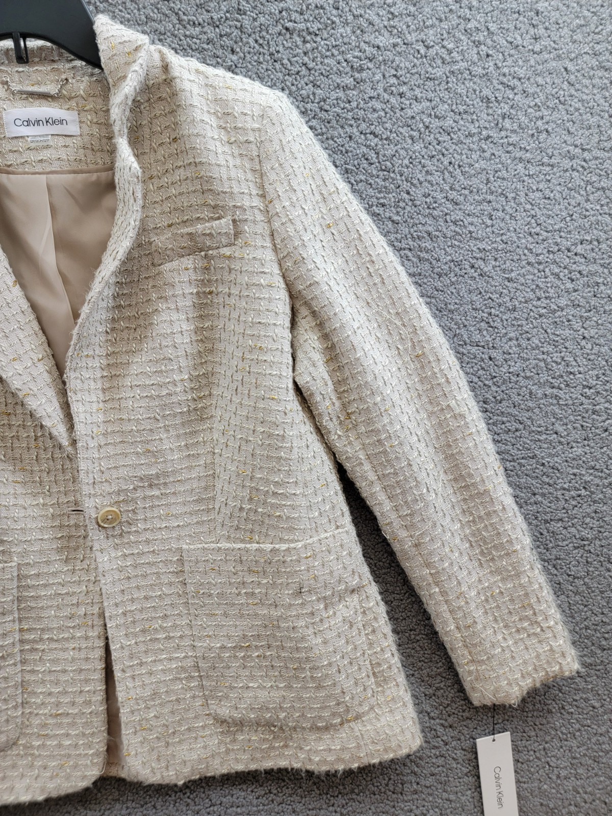 Calvin Klein Petite Patch-Pocket Tonal Tweed Blazer Women's 12P Nomad Multi L/S - Picture 6 of 16
