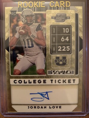 Jordan Love Panini Contenders Optic College Ticket On Card Auto 6/7 GOLD VINYL