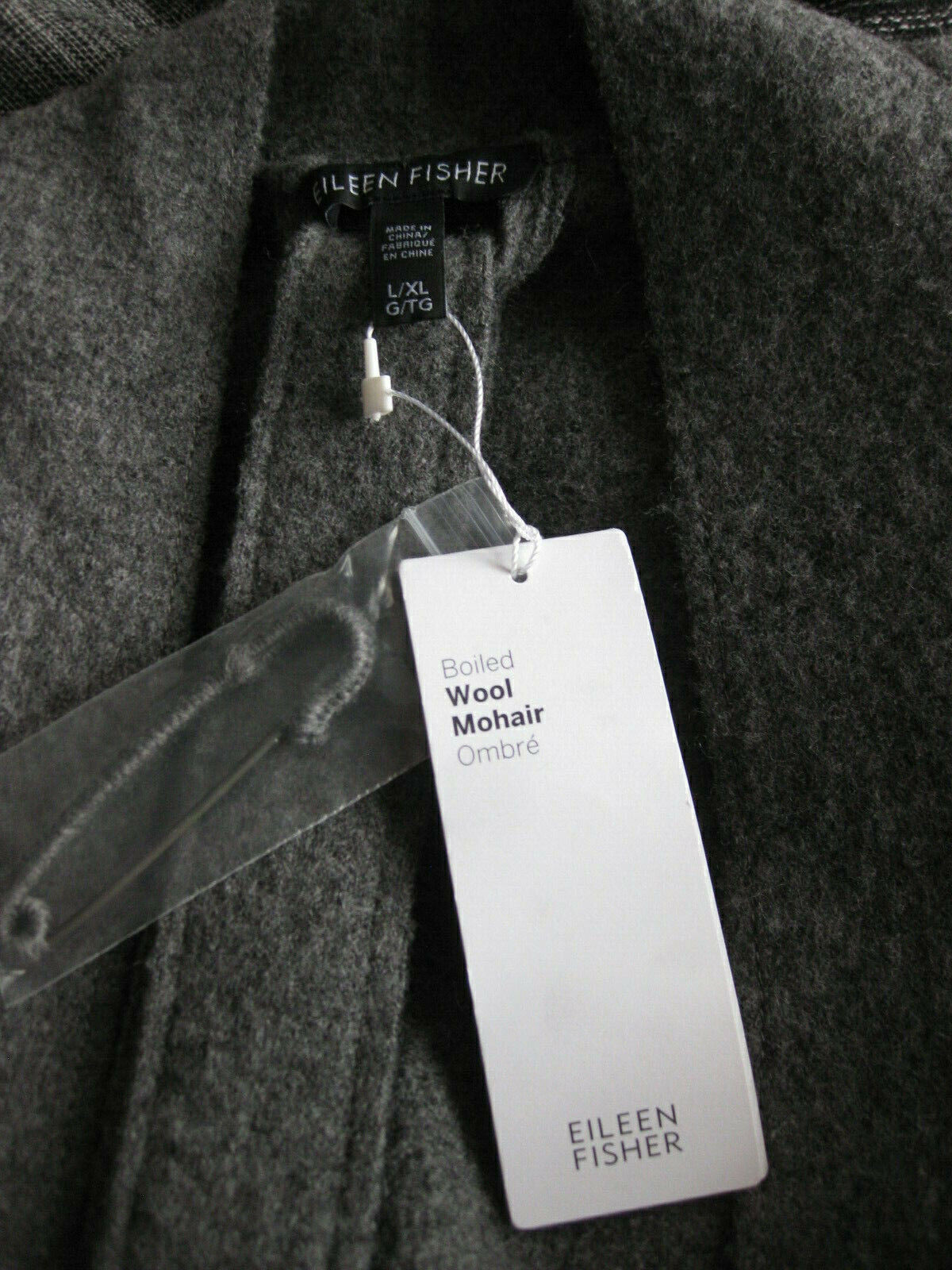 Pre-owned Eileen Fisher $498  Boiled Wool Mohair Ash/soft White Kimono Coat L / Xl