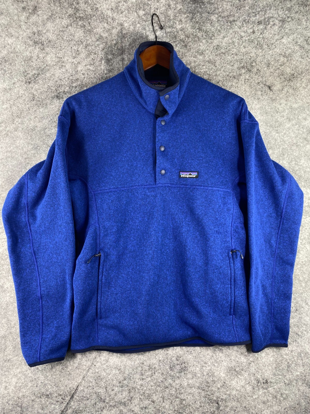 patagonia-sweater-mens-small-blue-pullover-mock-neck-henley-long-pocket