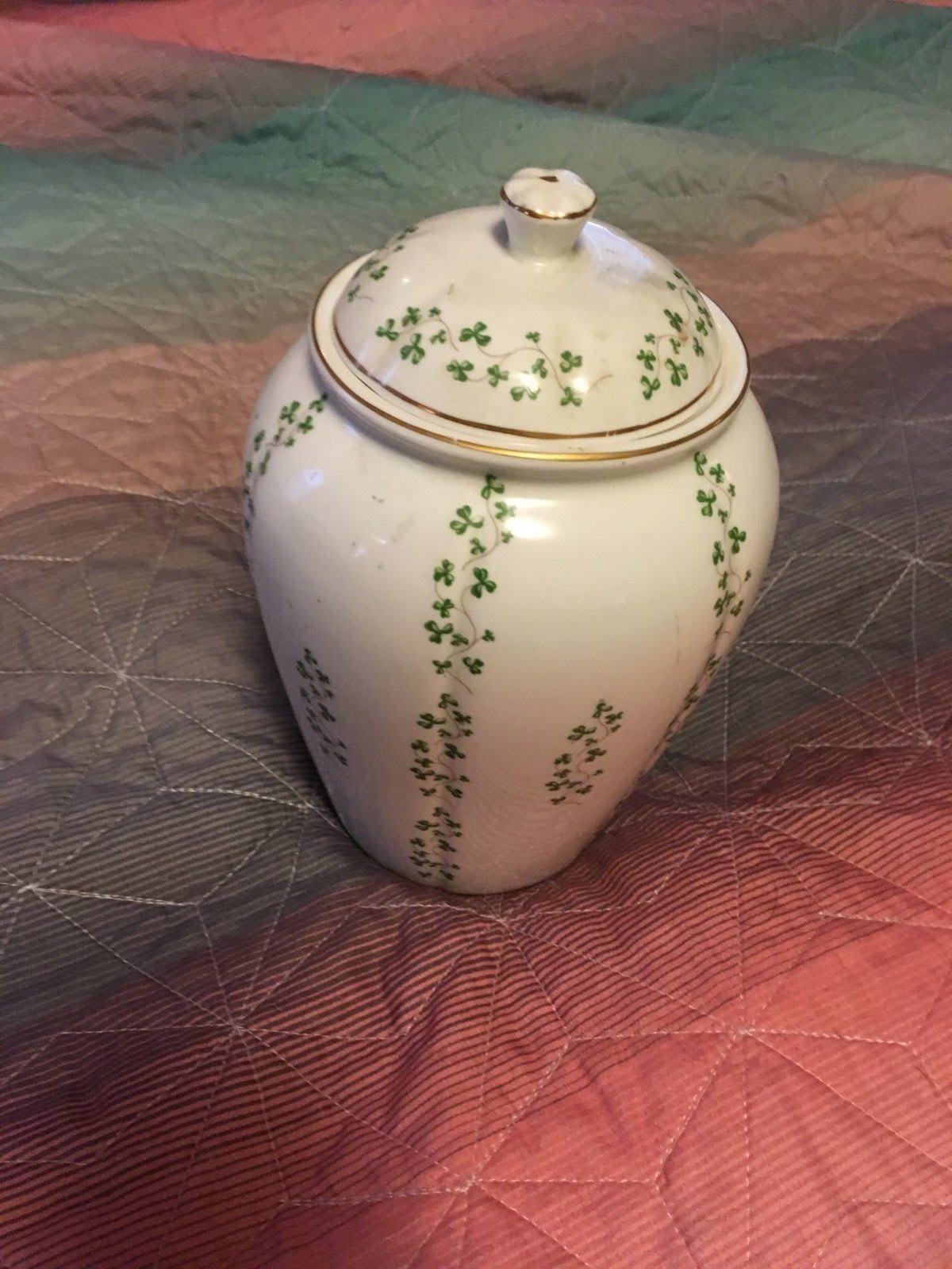 ROYAL TARA HALL FINE BONE CHINA SHAMROCK IRISH CELTIC HARP GINGER JAR  IRELAND
