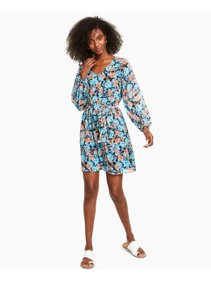 

BAR III ПЛАТЬЯ Женское темно-синее тканое облегающее платье с длинным рукавом и расклешенным платьем, Navy