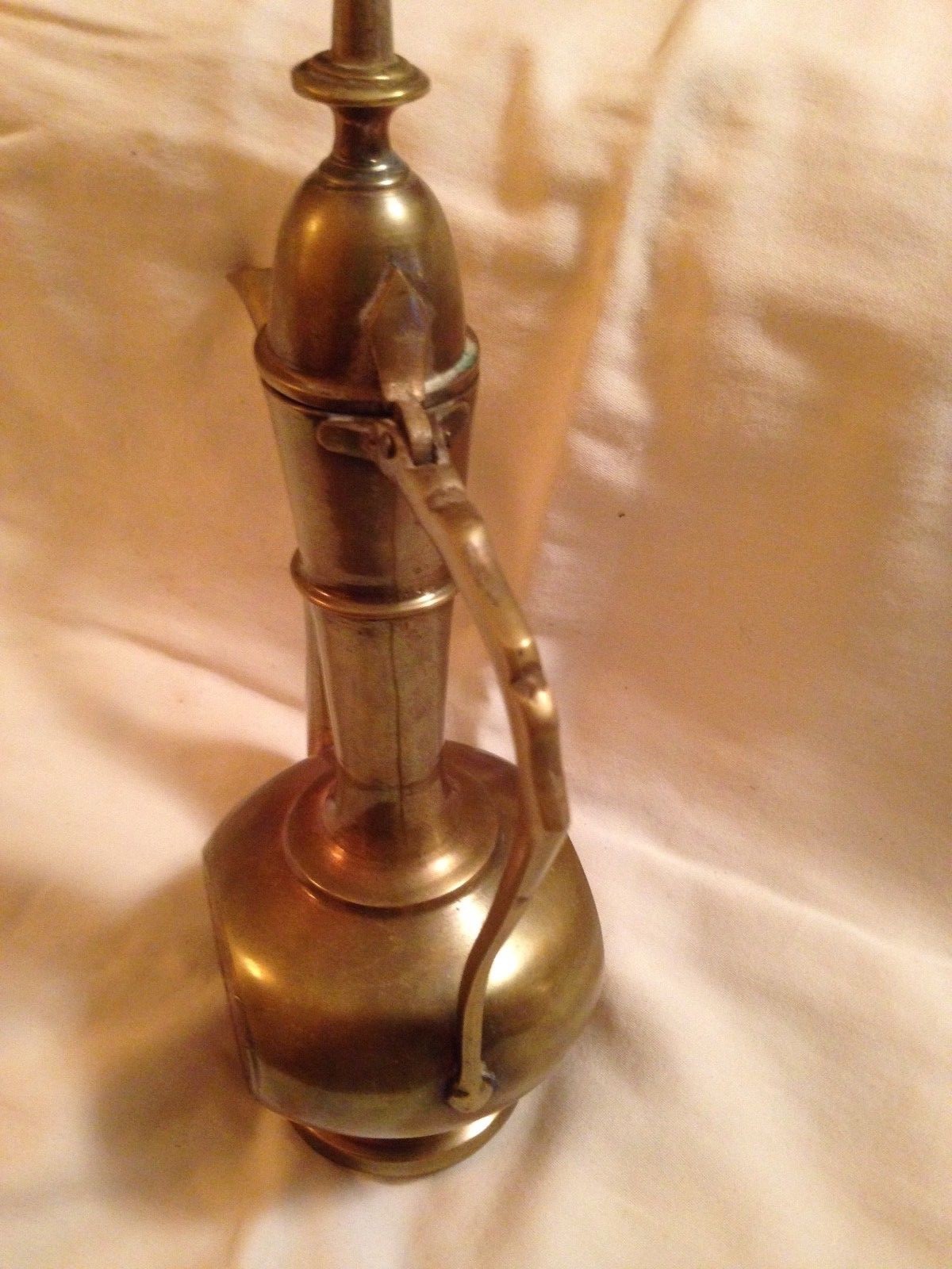 Vintage Middle East Brass Tea Pot Pitcher Red Enamel Emblem