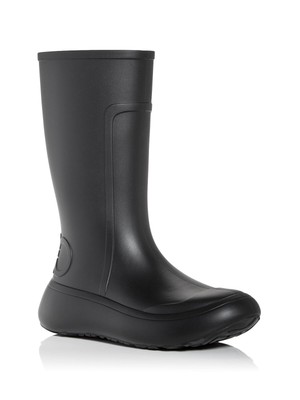 

Женские резиновые сапоги SALVATORE FERRAGAMO Black Logo Rainboot 1 с круглым носком на танкетке, Черный, 999038