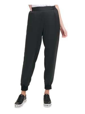 

Брюки с высокой талией DKNY Womens Black Pocket Jogger с эластичной талией и манжетами с высокой талией, Черный, P1IFJJGT