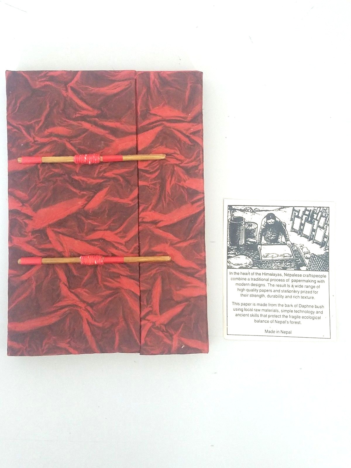 Handmade Red Stick Journal Notebook Diary Nepal Daphne Bush Bark 8 x 6 NEW
