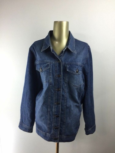 DUO Maternity Button Front Medium Wash Blue Denim Jean Jacket Women's Size Large
