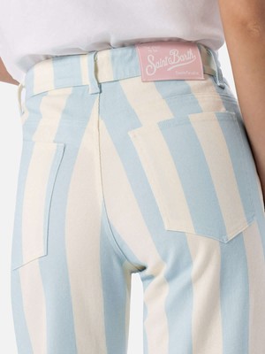 Pre-owned Saint Barth Mc2  Woman Light Blue Striped Print Denim Belleville