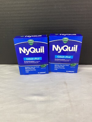 2PK Nyquil Cold And Flu Nighttime Relief Liquid Capsules, 16 Count EXP 08/25