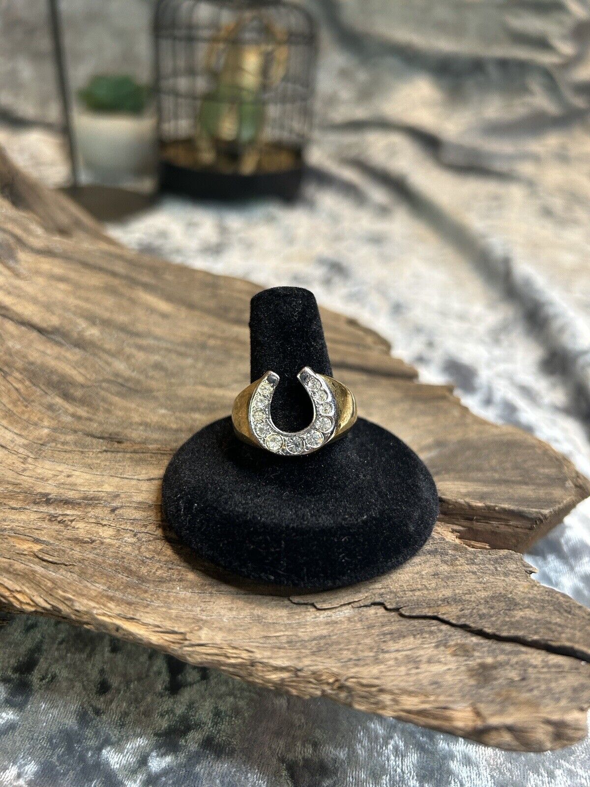 Gold Plated Virgin Mary White CZ Horseshoe Ring Virgen