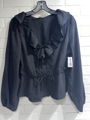 NWT! Old Navy Ruffle-Trim Clip-Dot Top for Women Black Size Medium $40