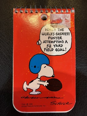 VTG Peanuts Schultz Snoopy FOOTBALL Notepad Scratchpad 1980s Plymouth Original