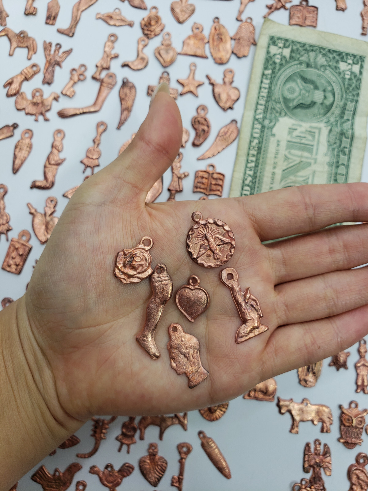 500 MILAGROS Copper color mexican folk art charms, wholesale 1 POUND