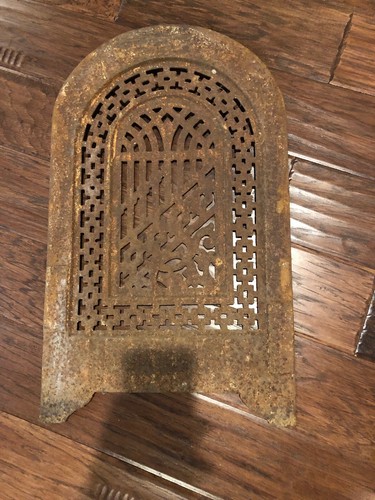 Cast Iron Vintage Antique Arched Fireplace Cover Door Frame See Descr