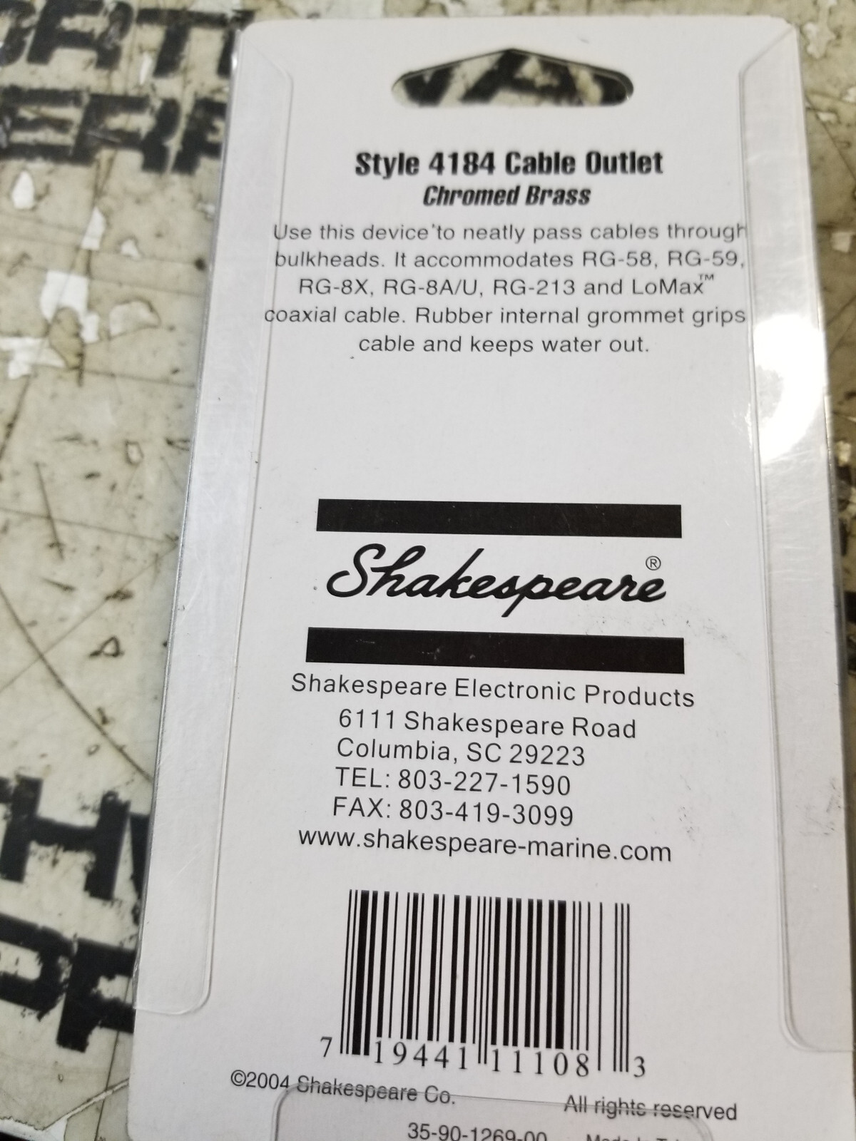 Shakespeare 4184 Antenna Cable Outlet for RG-8/AU, 8X, 58, 59, 213, Lo-Max - Picture 2 of 2